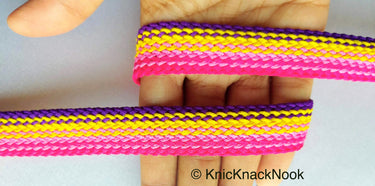 Pink, Yellow And Purple Thread Lace Trim, Basket Weave